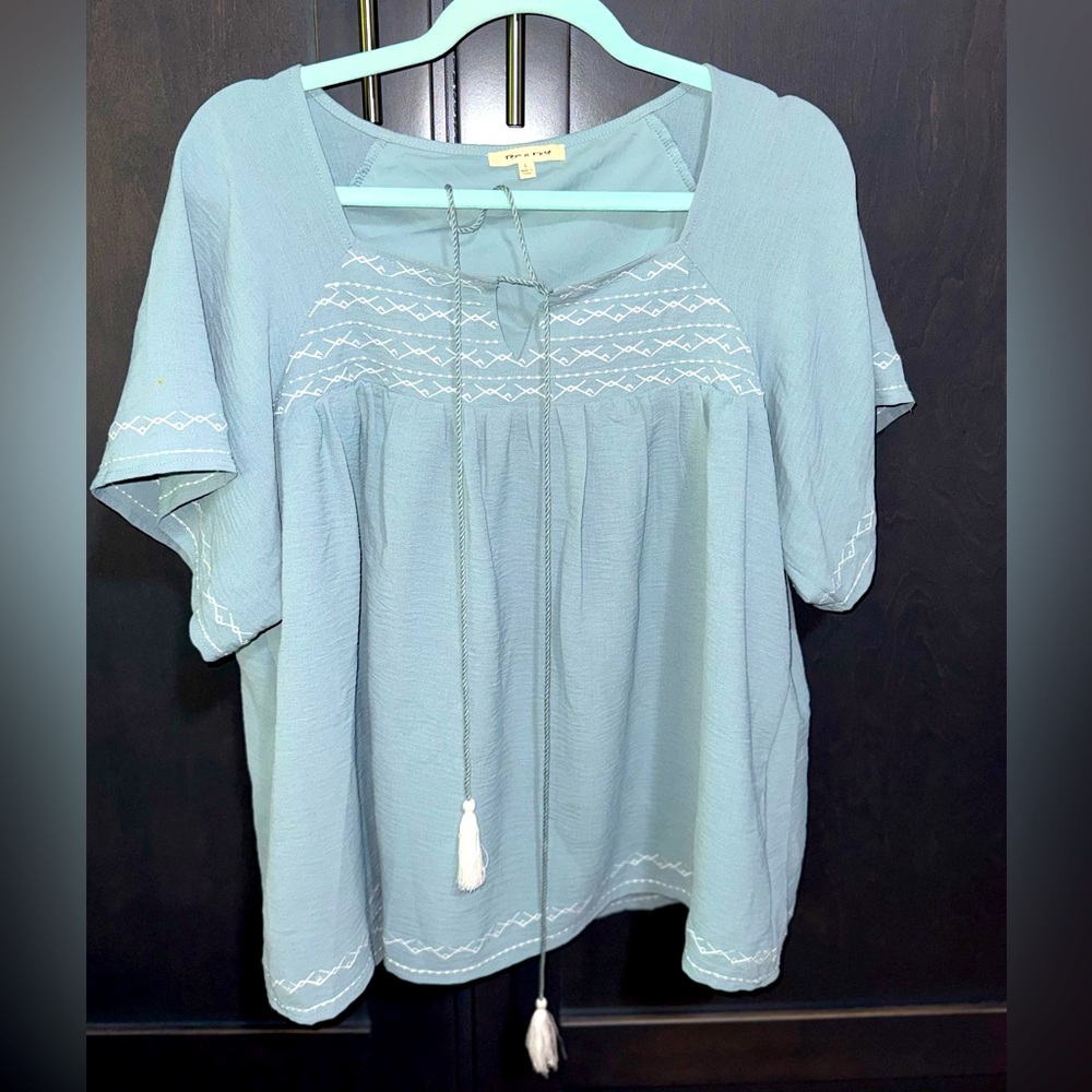 Blue Embroidered Women's Top